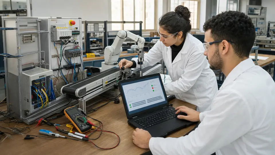 Engineering students working in an academic laboratory.